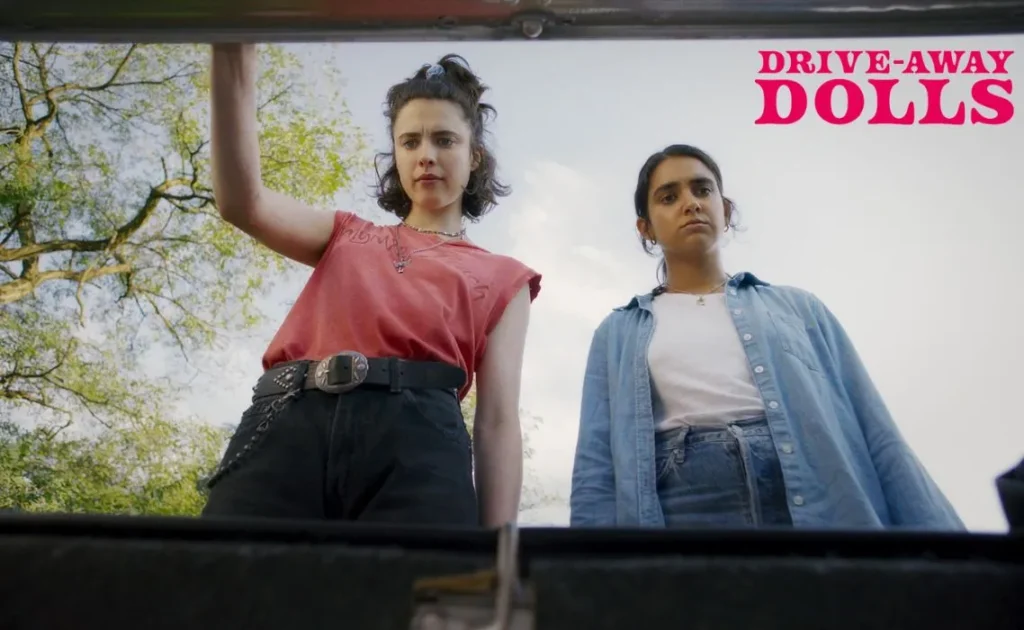 Margaret Qualley and Geraldine Viswanathan in Drive-Away Dolls
